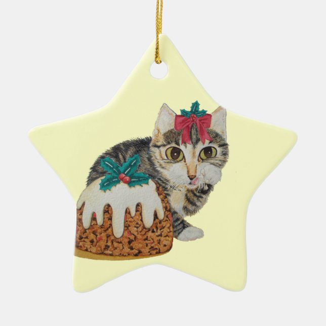 niedliches Kätzchen, das zu Weihnachten Pudding is Keramik Ornament (Vorne)
