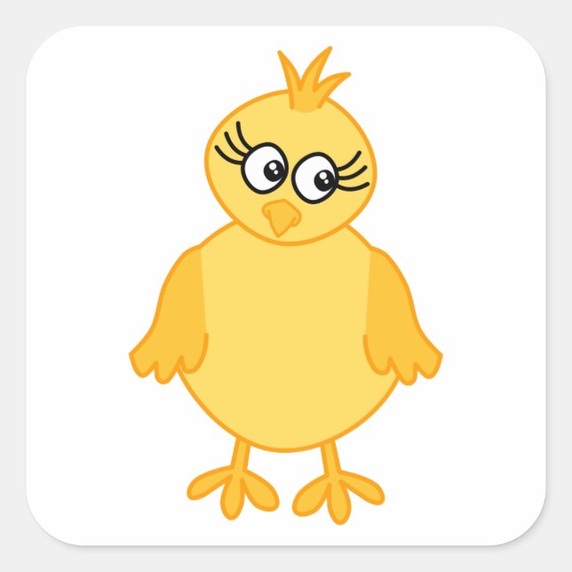 Niedliches Kätzchen, Gelber Baby-Vogel. Quadratischer Aufkleber (Vorderseite)
