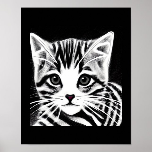 Niedliches Kätzchen gestreift Schwarz-weiß Poster (Vorne)