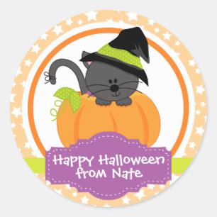 Niedliches Kätzchen glückliches Halloween für d Runder Aufkleber