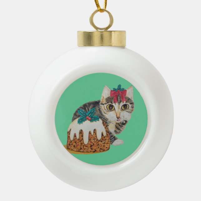 niedliches Kätzchen grauer Tabby, der Keramik Kugel-Ornament (Vorderseite)