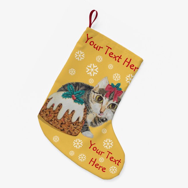 niedliches Kätzchen grauer Tabby, der Kleiner Weihnachtsstrumpf (Vorderansicht (hängend))