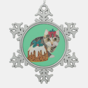niedliches Kätzchen grauer Tabby, der Schneeflocken Zinn-Ornament