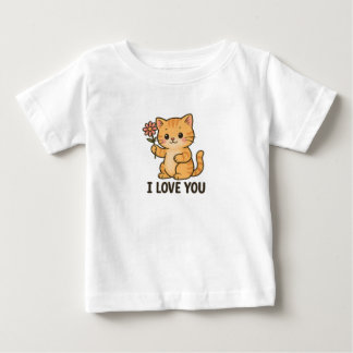 Niedliches Kätzchen hält Blume – ICH LIEBE DICH Sü Baby T-shirt