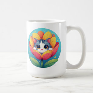 Niedliches Kätzchen in einer blühenden Blume Kaffeetasse