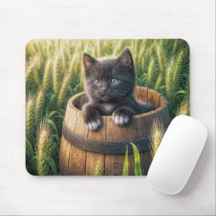Niedliches Kätzchen in Holzfässern Mousepad