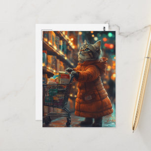 Niedliches Kätzchen in Orange beim Einkaufen von L Postkarte