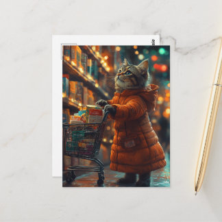 Niedliches Kätzchen in Orange beim Einkaufen von L Postkarte