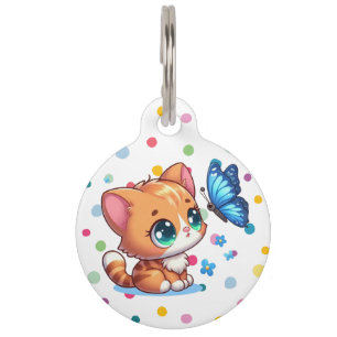 Niedliches Kätzchen/Katze/Schmetterling Haustiermarke
