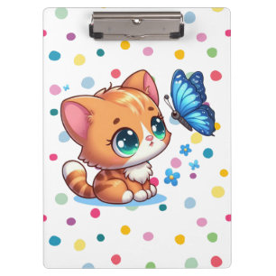 Niedliches Kätzchen/Katze/Schmetterling Klemmbrett