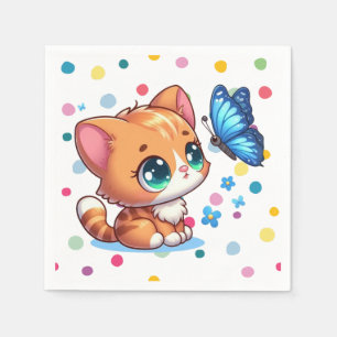 Niedliches Kätzchen/Katze/Schmetterling Serviette