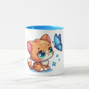 Niedliches Kätzchen/Katze/Schmetterling Tasse