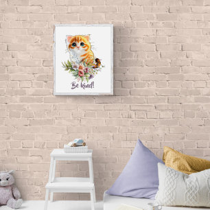 Niedliches Kätzchen mit Aquarellfarben-Blume Poster