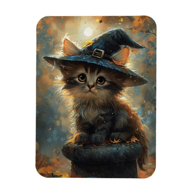 Niedliches Kätzchen mit einem Hexenhut-Flexible Ma Magnet (Vertikal)