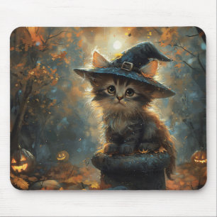 Niedliches Kätzchen mit einem Hexenhut Mousepad