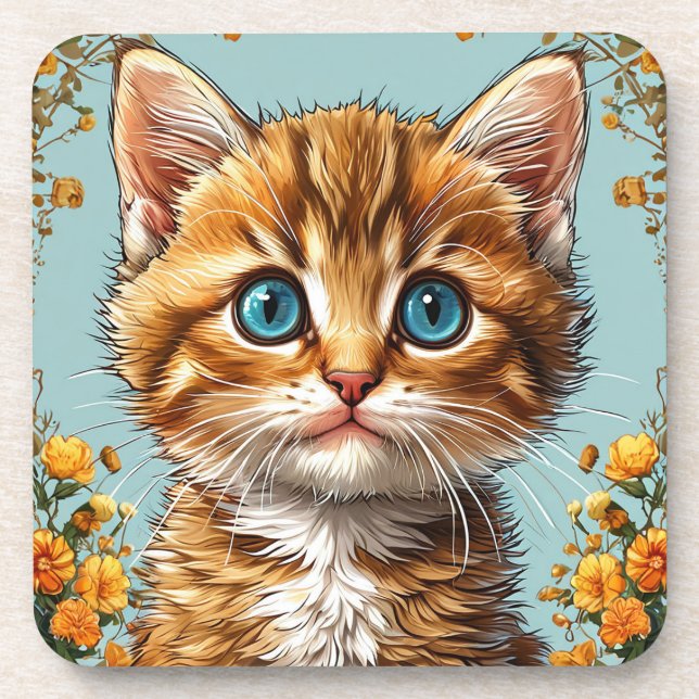 Niedliches Kätzchen-Portrait Getränkeuntersetzer (Vorderseite)