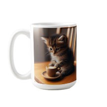 Niedliches Kätzchen sitzt in einem Stuhl mit einer