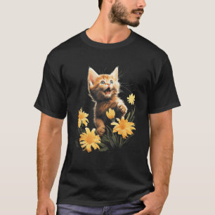 Niedliches Kätzchen spielt in Narzissen Grafik für T-Shirt