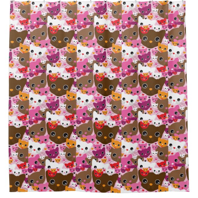 niedliches Kätzchenkatzen-Hintergrundmuster Duschvorhang (Vorderseite)