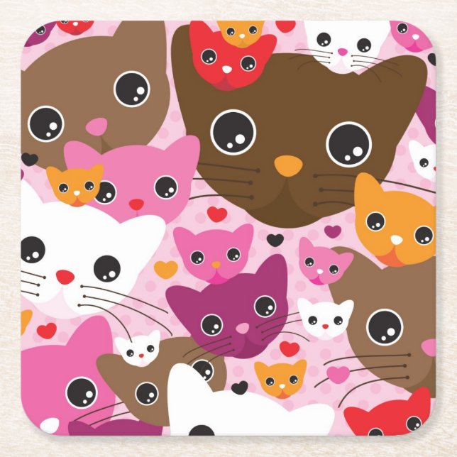 niedliches Kätzchenkatzen-Hintergrundmuster Rechteckiger Pappuntersetzer (Vorderseite)