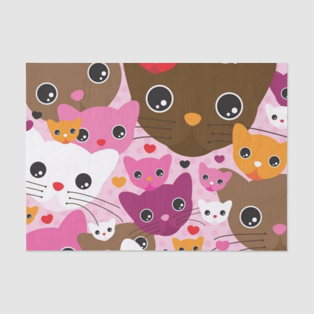 niedliches Kätzchenkatzen-Hintergrundmuster Seidenpapier (Vorderseite)