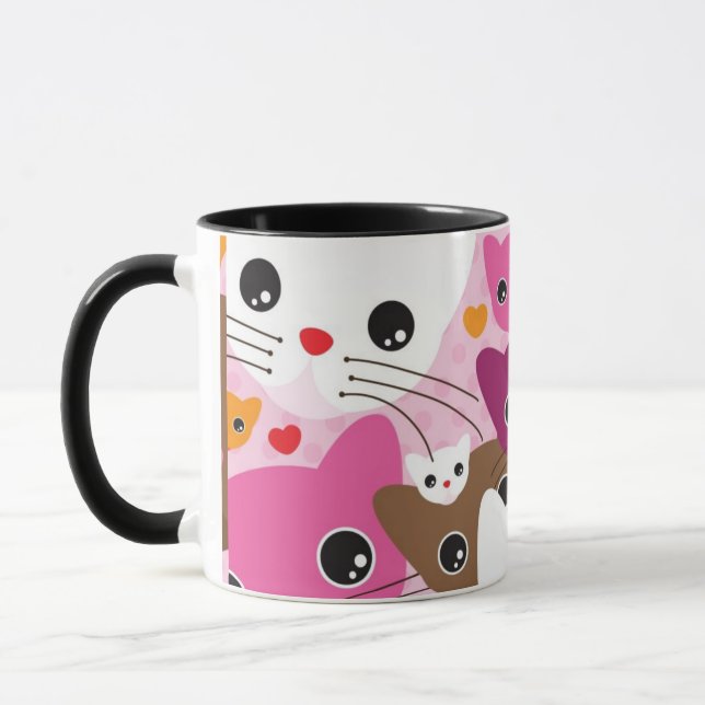 niedliches Kätzchenkatzen-Hintergrundmuster Tasse (Links)