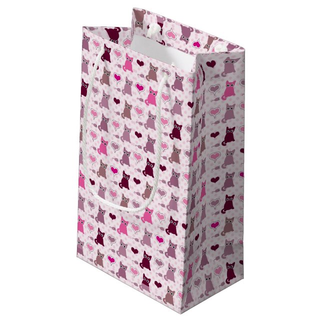 Niedliches Kätzchenmädchenmuster Kleine Geschenktüte (Rückseite Schrägansicht)