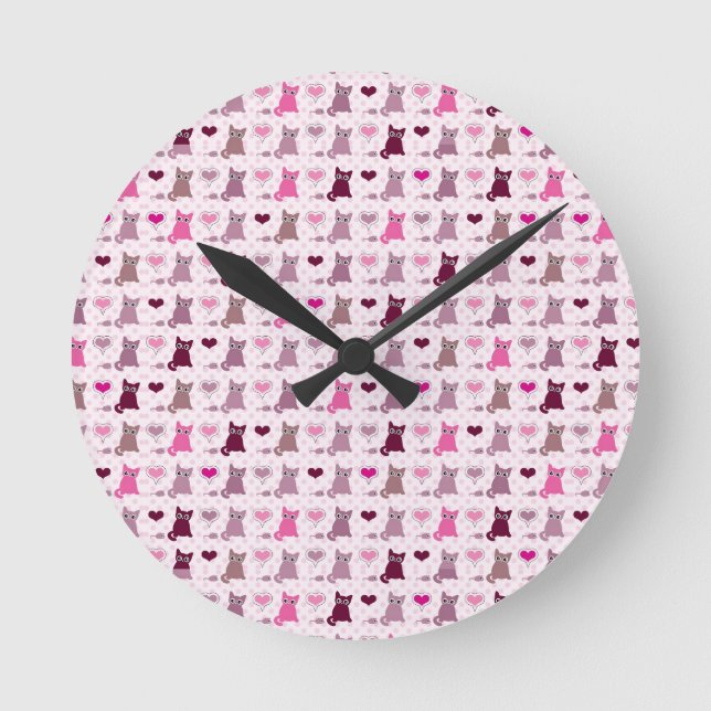 Niedliches Kätzchenmädchenmuster Runde Wanduhr (Vorderseite)