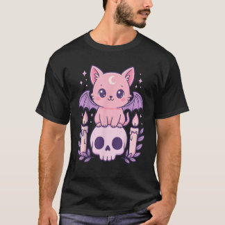 Niedliches Katzen Bat Schädel Pastel Goth Geschenk T-Shirt
