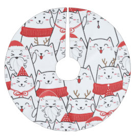 Niedliches Katzen-Cartoon-Muster Polyester Weihnachtsbaumdecke