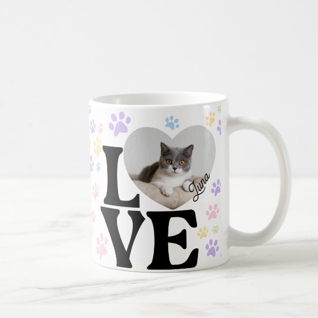 Niedliches Katzen-Foto Herz und Muster Kaffeetasse (Rechts)
