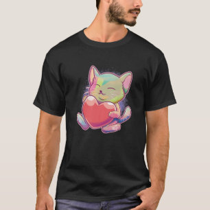 Niedliches Katzen Herz Farbenfrohe Kunst, Niedlich T-Shirt
