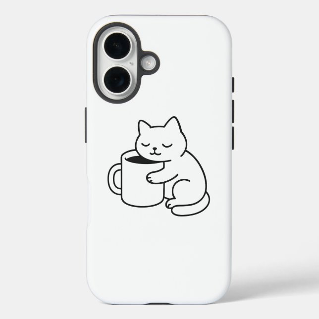 Niedliches Katzen-iPhone-16-Case mit Kaffee Minima iPhone 16 Hülle (Rückseite)