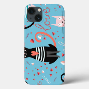 Niedliches Katzen-Muster auf blauem Hintergrund Case-Mate iPhone Hülle