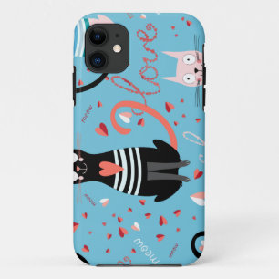 Niedliches Katzen-Muster auf blauem Hintergrund Case-Mate iPhone Hülle