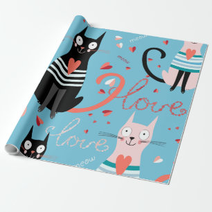 Niedliches Katzen-Muster auf blauem Hintergrund Geschenkpapier