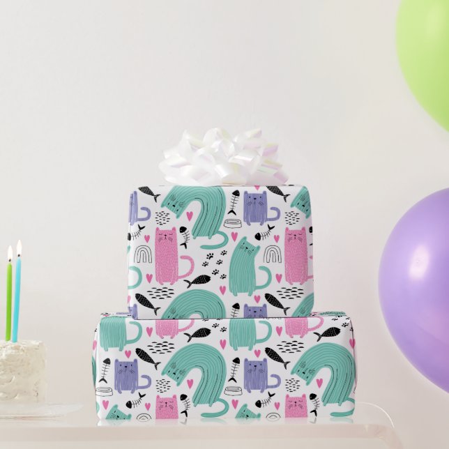 Niedliches Katzen Muster Geschenkpapier (Partygeschenke)