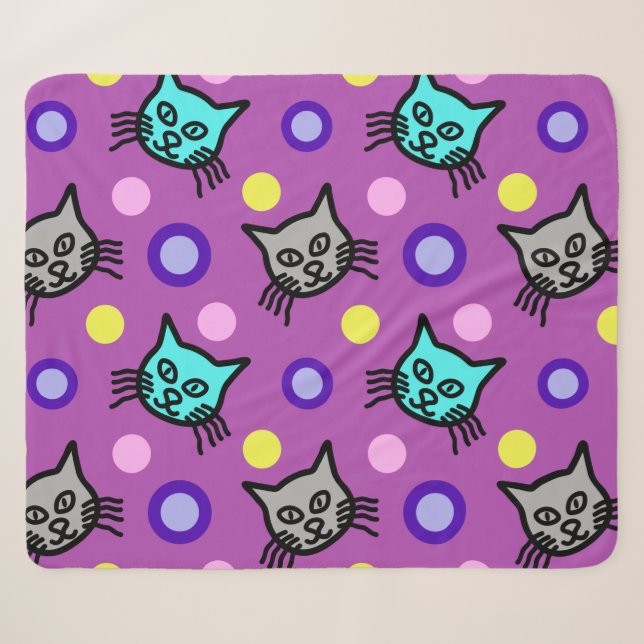 Niedliches Katzen Muster in Violet Medium Sherpa B Sherpadecke (Vorderseite (Horizontal))