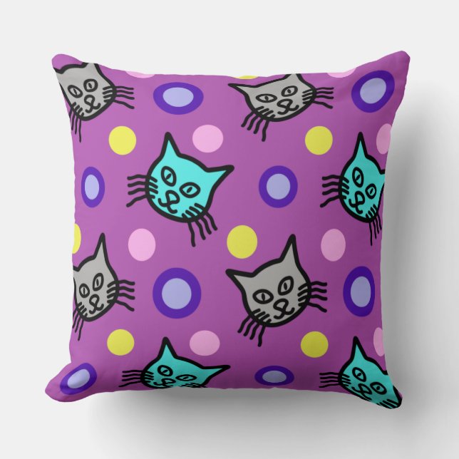 Niedliches Katzen Muster in Violett Big Throw Kiss Kissen (Vorderseite)