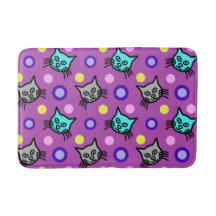 Niedliches Katzen Muster in Violett Mittelbadematt