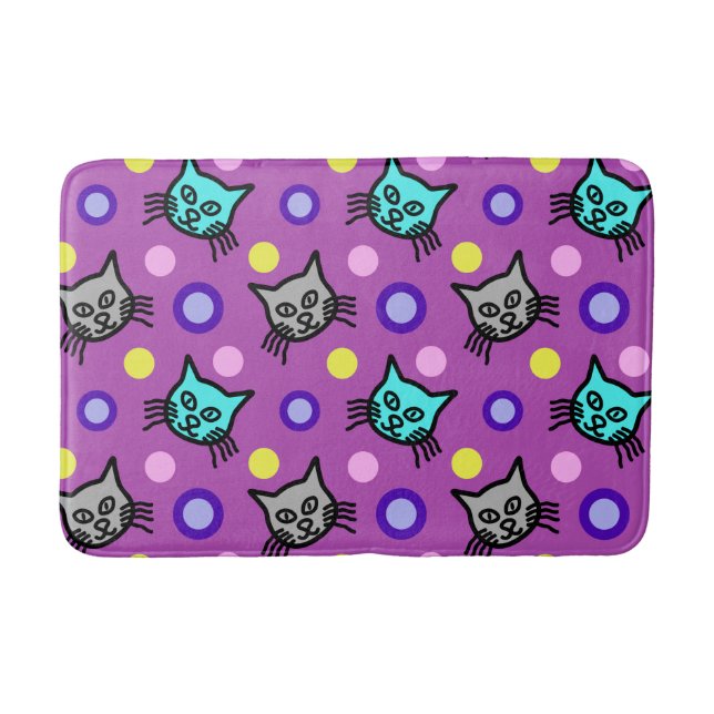 Niedliches Katzen Muster in Violett Mittelbadematt Badematte (Vorderseite)