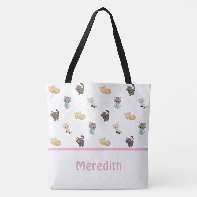 Niedliches Katzen-Muster | personalisiert Tasche (Vorderseite)