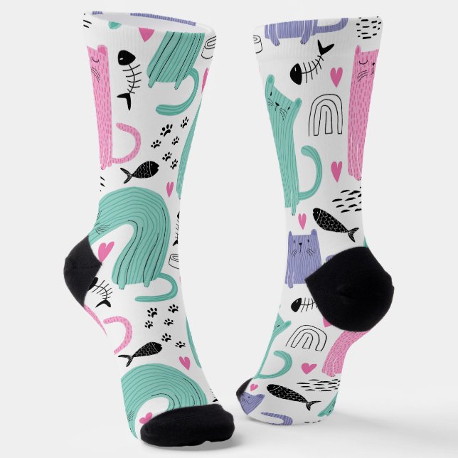 Niedliches Katzen Muster Socken (Gewinkelt)