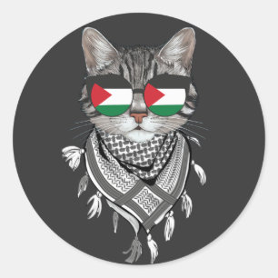Niedliches Katzen Palästina-Flaggenbrille Keffiyeh Runder Aufkleber
