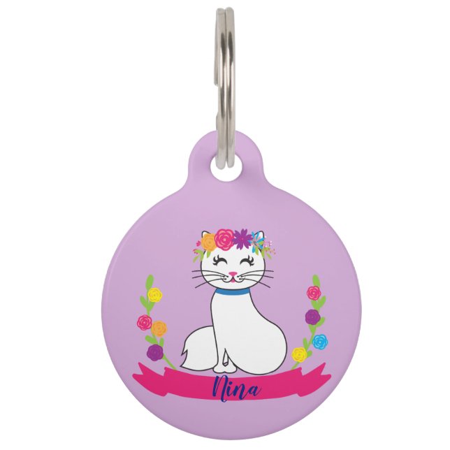 niedliches Katzen personalisierter Name Haustiermarke (Vorderseite)