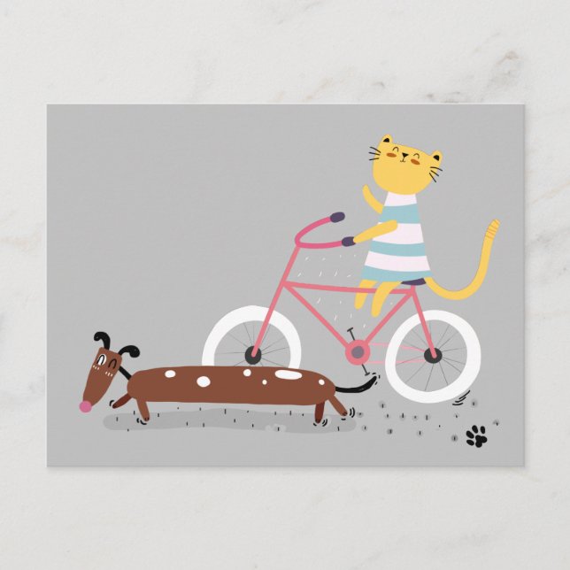 Niedliches Katzen Rad mit Hundefreund Postkarte (Vorderseite)