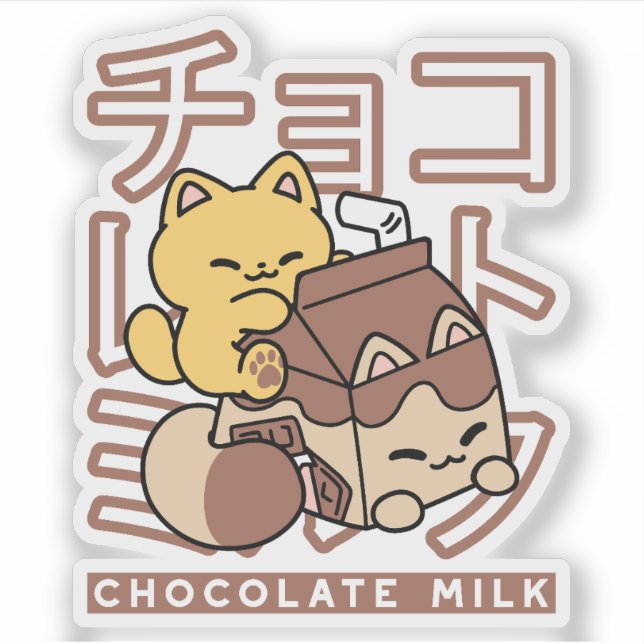 Niedliches Katzen Schokolade Milchkarton Kawaii Ku Aufkleber (Vorderseite)