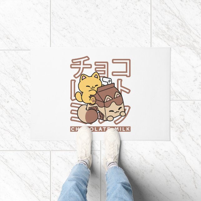 Niedliches Katzen Schokolade Milchkarton Kawaii Ku Fußmatte (Indoor)