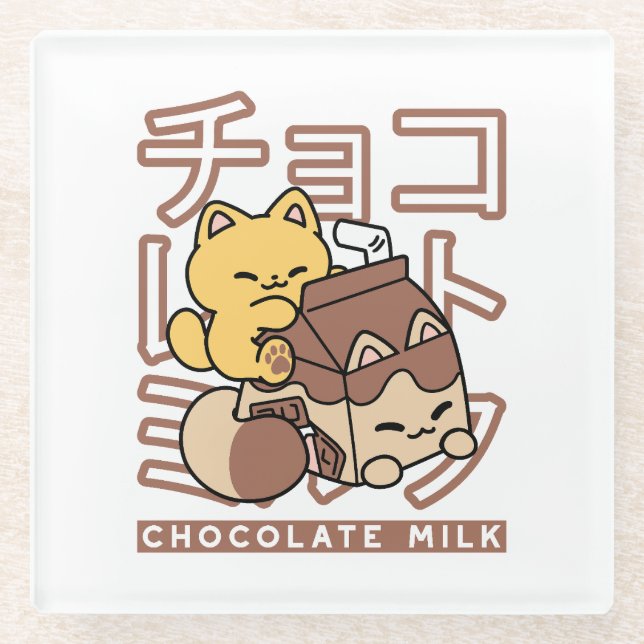 Niedliches Katzen Schokolade Milchkarton Kawaii Ku Glasuntersetzer (Vorderseite)