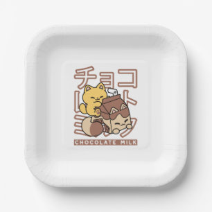Niedliches Katzen Schokolade Milchkarton Kawaii Ku Pappteller